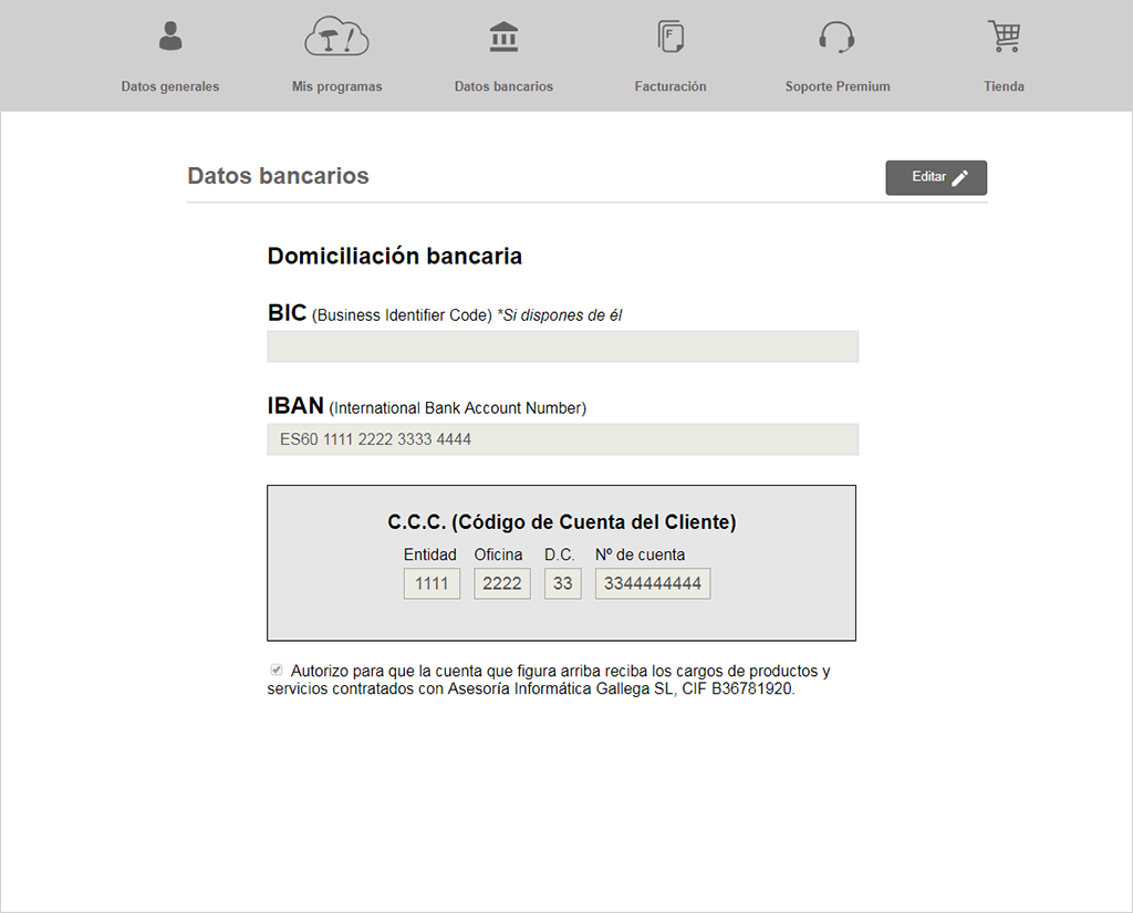 Datos bancarios