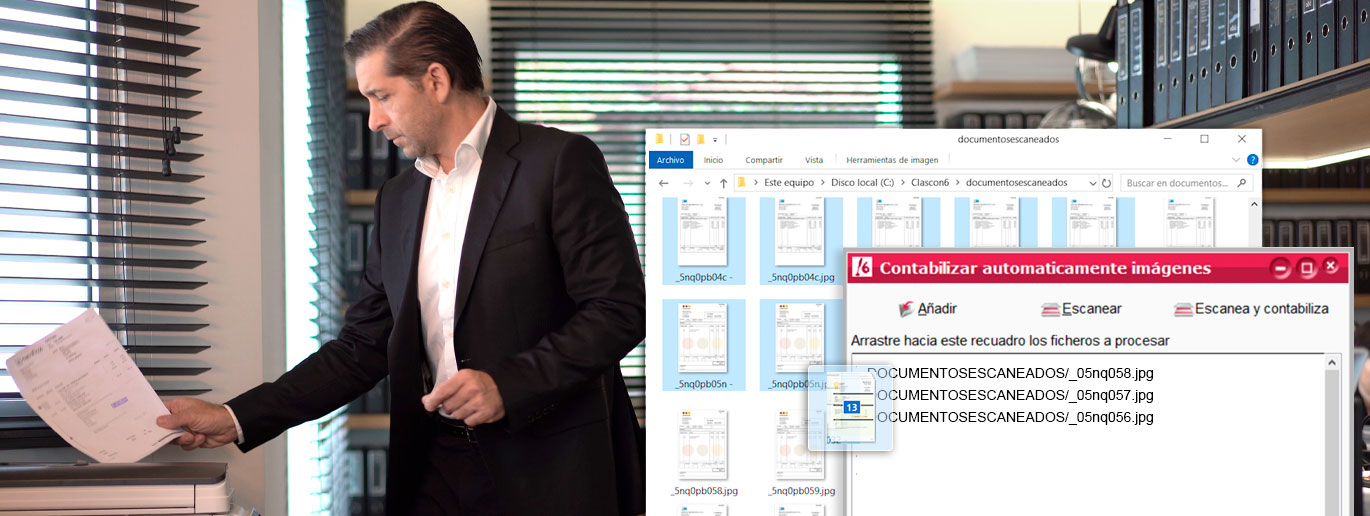 Ejecutivo contable escaneando facturas para la contabilización automática de ClassicConta