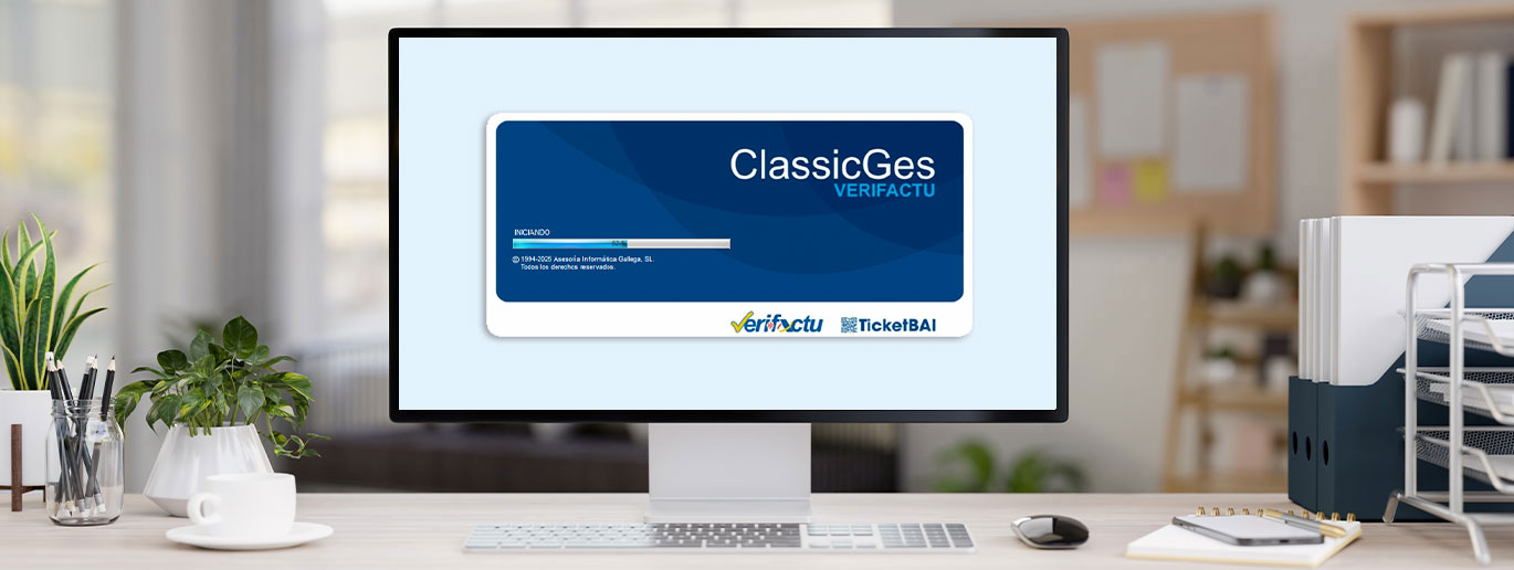 Monitor de escritorio con software ClassicGes Verifactu