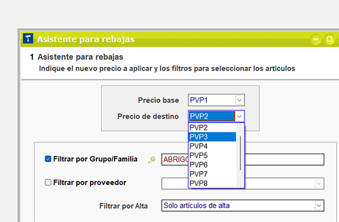 Ventana Asistente para rebajas de ClassicGes