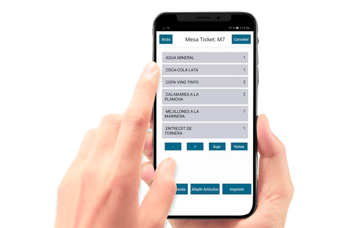 App TPV móvil en dispositivo.