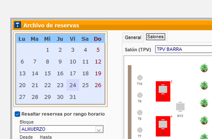 Ventana Archivo de reservas en ClassicGes.