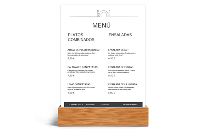 Carta de restaurante en soporte.