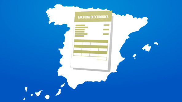 Infografía con mapa de España y factura electrónica.