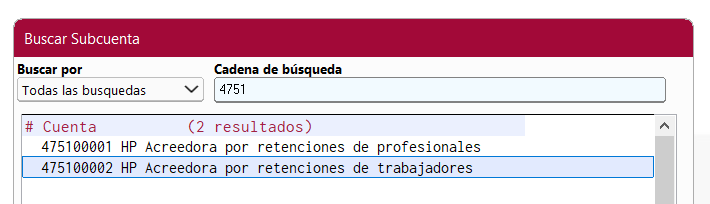 Ventana Buscar Suncuenta en ClassicConta 7.