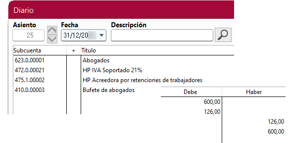 Ventana Diario en ClassicConta 7.