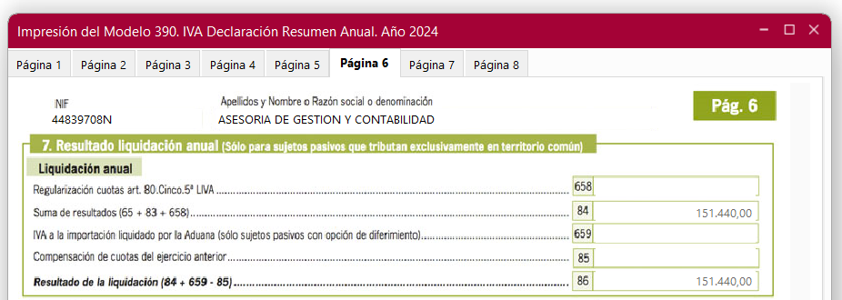 Ventana Impresión del Modelo 390, página 6 en ClassicConta 7.