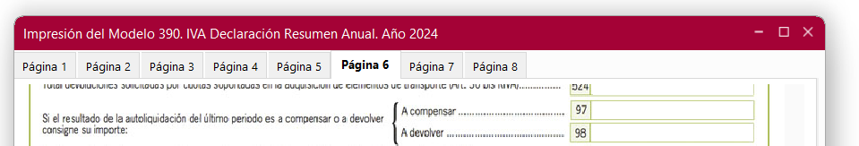 Ventana Impresión del Modelo 390, página 6 en ClassicConta 7.
