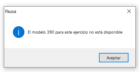 Ventana contextual Pausa, El modelo 390 para este ejercicio no está disponible