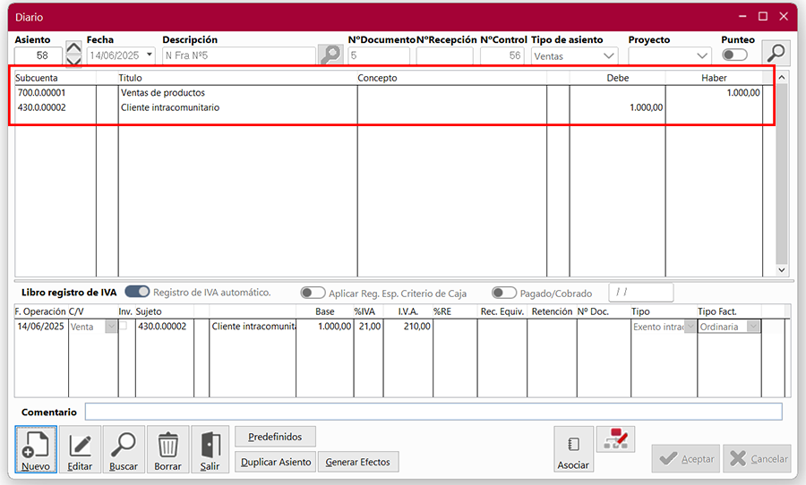 Ventana Diario en ClassicConta 7.