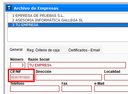 Ventana Archivos de empresa en ClassicGes 6.