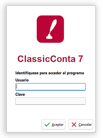 Ventana de Login en ClassicConta 7.
