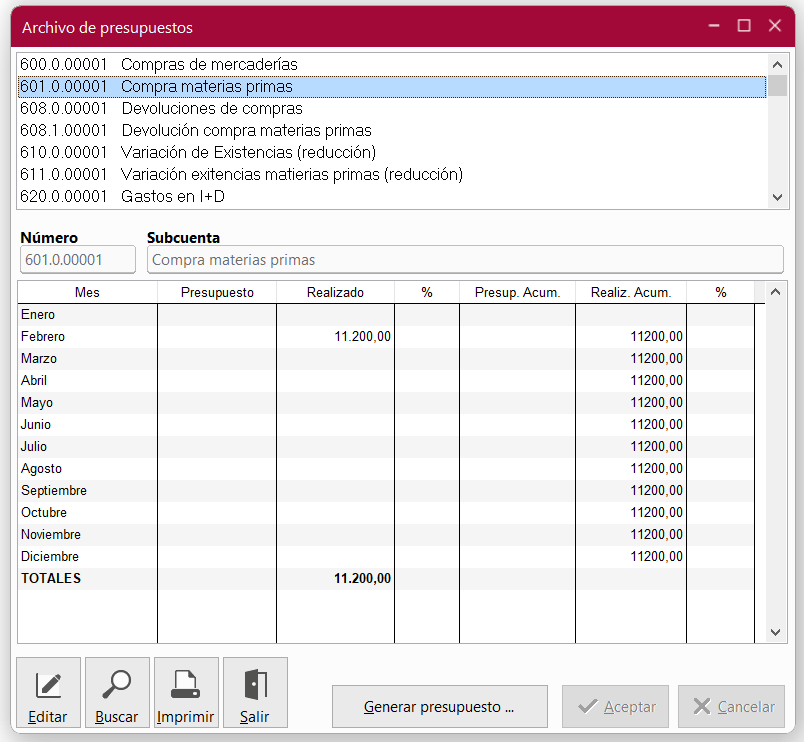Ventana Archivo de presupuestos en ClassicConta 7.