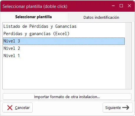 Ventana Seleccionar plantilla (doble click) en ClassicConta 7.