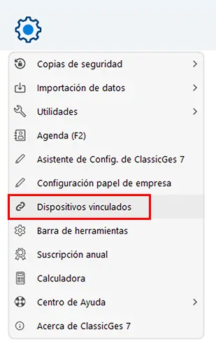 Menú principal, Dispositivos vinculados de ClassicGes 7.