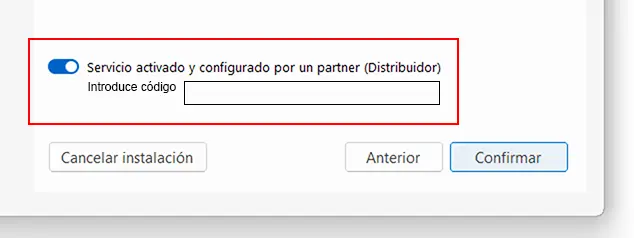 Fragmento de la ventana Dispositivos vinculados (AIR SERVER CLOUD), conmutador Servicio activado y configurado por partner de ClassicGes 7.