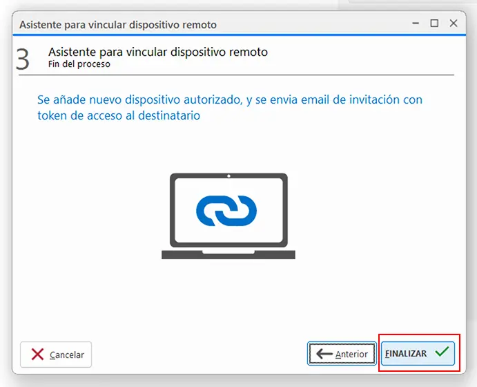 Ventana Asistente para vincular dispositivo remoto, pantalla 3 de ClassicGes 7.