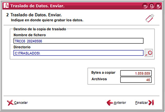 Seleccionar destino para traslado de datos de ClassicConta.