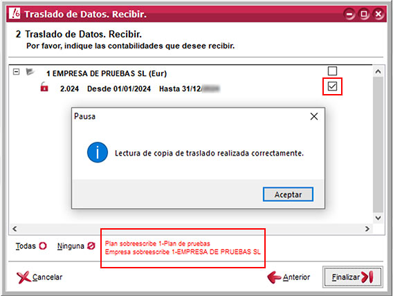 Recibir datos de ClassicConta realizado con éxito.