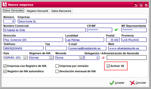 Crear empresa con SII en ClassicConta.