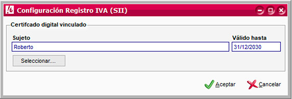 Configuración de Registro de IVA (SII) en ClassicConta.