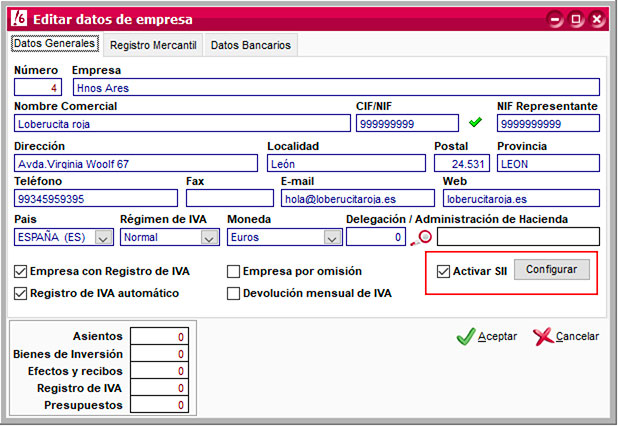 Activar el SII de la empresa en ClassicConta.