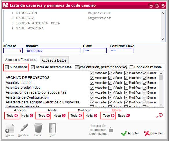 Configuración de usuarios de ClassicConta.