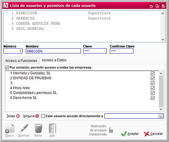 Configuración de usuarios de ClassicConta.