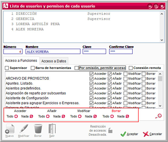 Configuración de acceso a usuarios de ClassicConta.