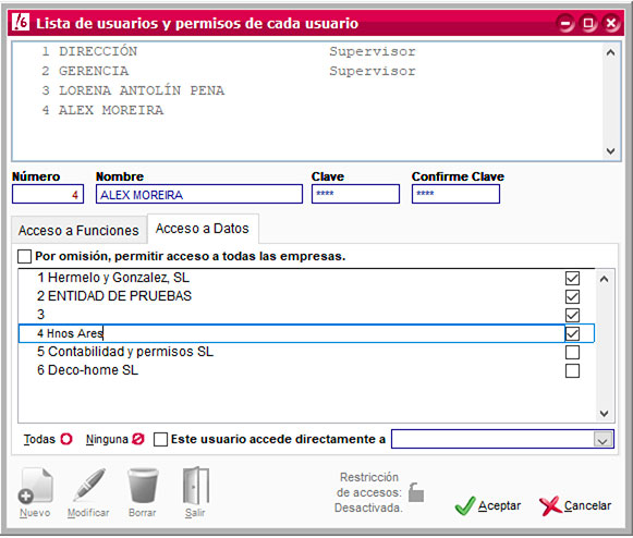 Configuración de acceso a usuarios de ClassicConta.