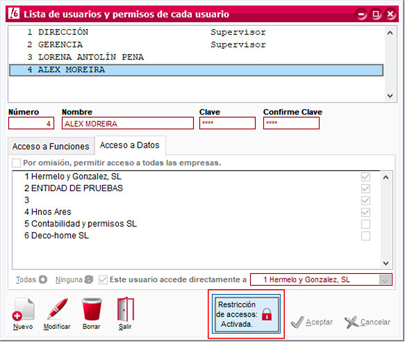 Activar la restricción de accesos en ClassicConta.