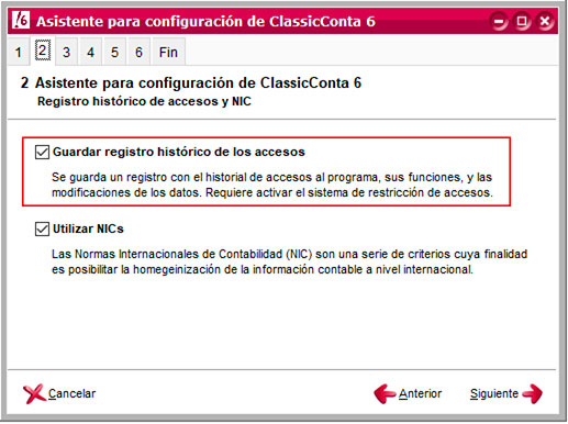 Guardar el registro de los accesos en ClassicConta.