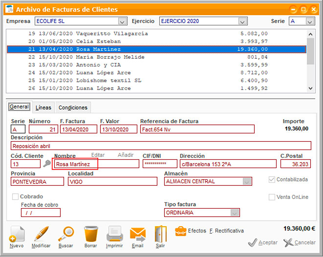 Facturas de clientes de ClassicGes.
