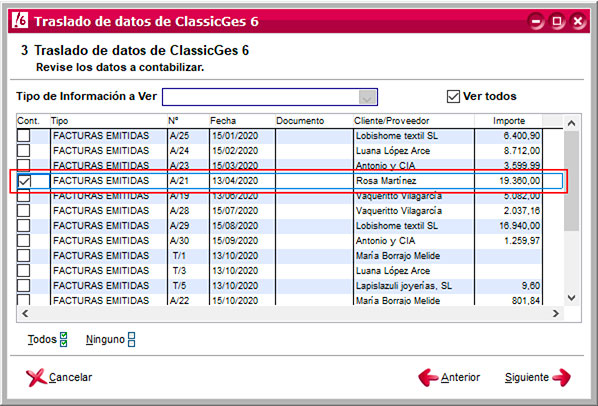 Traslado de facturas emitidas de ClassicGes a ClassicConta.