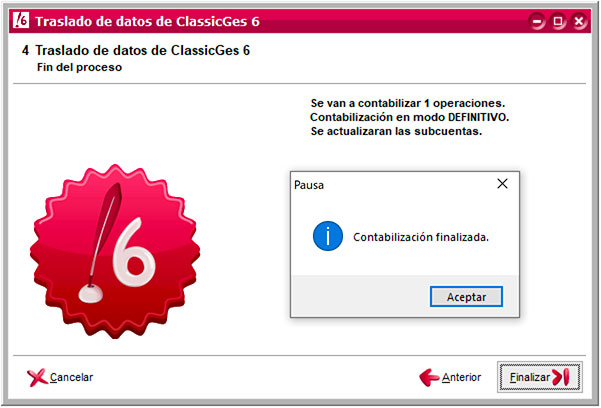 Éxito en el traslado de datos de ClassicGes a ClassicConta.
