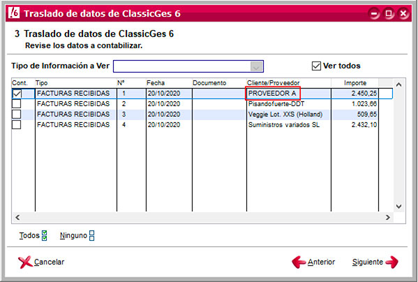 Traslado de facturas recibidas de ClassicGes a ClassicConta.