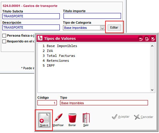 Editar el tipo de categoría de un asiento predefinido en ClassicConta.