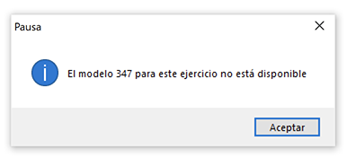 Aviso de modelo 347 no disponible en ClassicConta.
