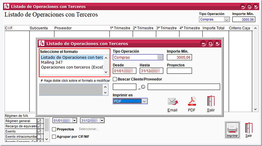 Generar PDF de listado de operaciones con terceros en ClassicConta.
