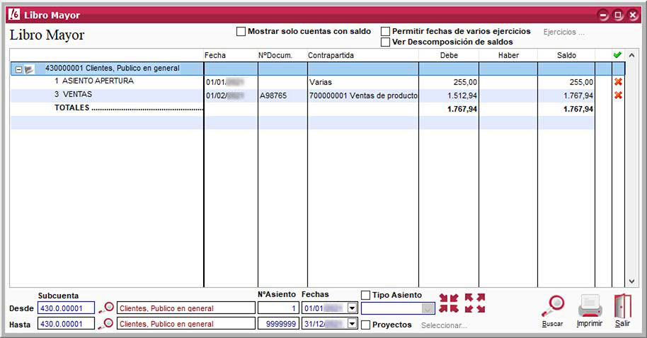 Libro mayor de ClassicConta.
