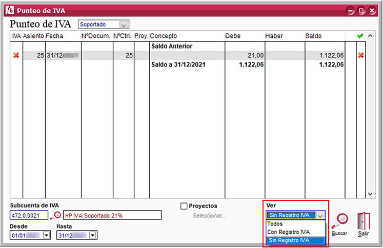 Filtrar para ver punteo de IVA en ClassicConta.