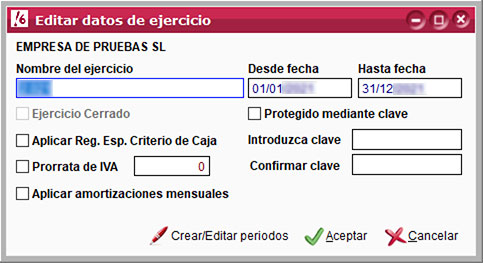 Editar datos de ejercicio en ClassicConta.