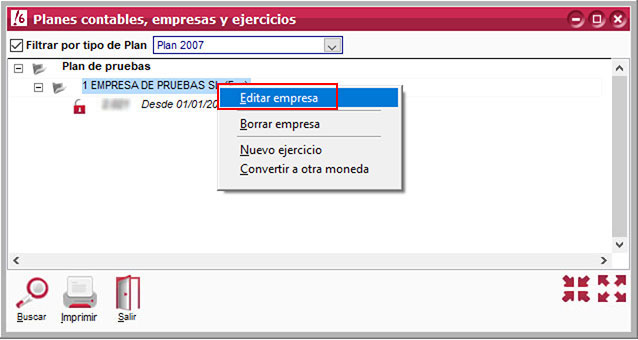 Editar empresa desde ejercicio contable en ClassicConta.