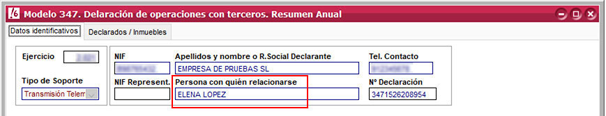 Persona de contacto para el modelo 347 de ClassicConta.