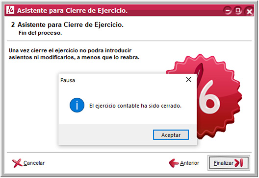 Aviso de cierre de ejercicio de ClassicConta.