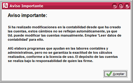 Aviso de responsabilidad sobre las modificaciopnes previas a la memoria de ejercicio en ClassicConta.