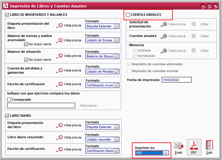 Generar PDF de libros y cuentas anuales en ClassicConta.