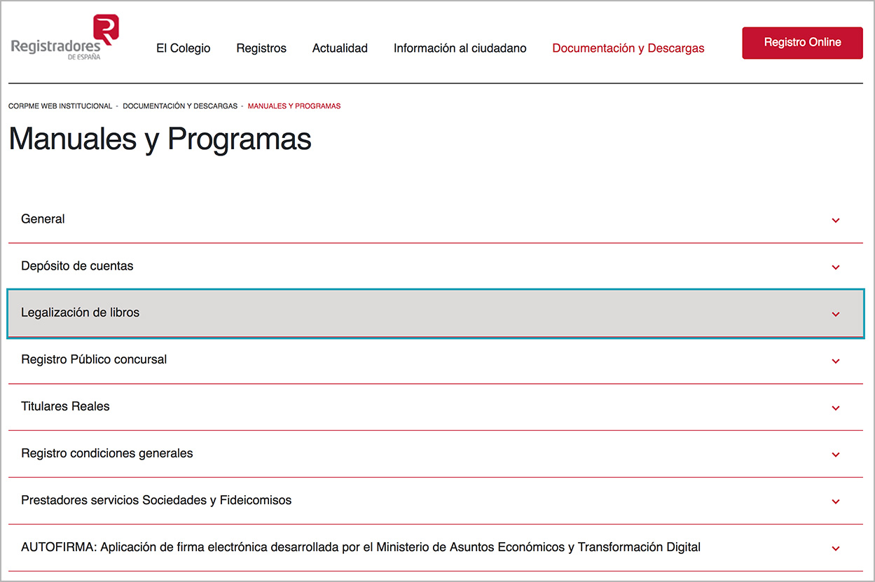 Descarga del programa para la presentación telemática de los libros en el Registro mercantil.