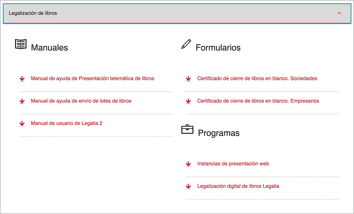 Descarga del manual de usuario para la presentación telemática de los libros en el Registro mercantil.