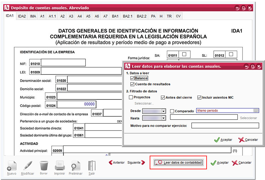 Leer datos para elaborar las cuentas anuales en ClassicConta.